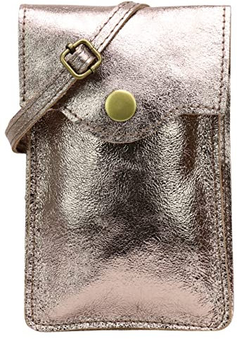 SH Leder Damen Handytasche Umhängetasche Geldbörse Multifunktion Beutel Schultertasche aus Echtleder Verstellbar Schultergurt Handy bis 6.8 Zoll 12x19cm ADA G3282 (Bronze)