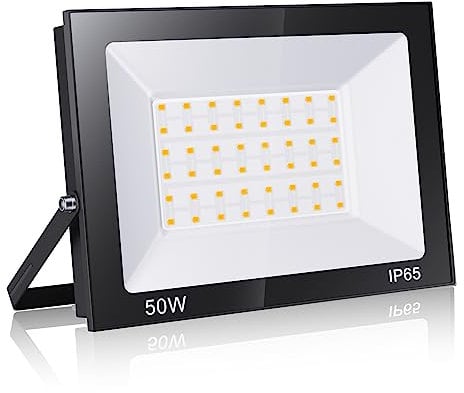 Royana 50W LED Außenstrahler, 5000LM Superhell Flutlichtstrahler (6000K Kaltweiß), IP65 wasserdicht - Steckerlos - Ideal für Sportplätze, Garagenhöfe, Gärten & Hinterhöfe