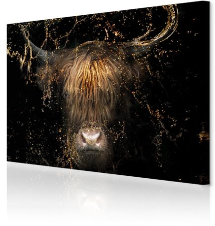 decomonkey Wandbilder Hochlandrind 60x40 cm 1 Teilig Leinwandbilder Cattle | Strukturleinwand, Holzkeilrahmen, Bild auf Leinwand, Kunstdruck, Wanddeko, Wohnzimmer, Wanddekoration, Highland, Rind, Tiere