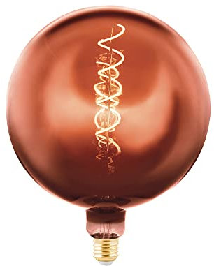 EGLO E27 Globe Lampe dimmbar, Spiral LED Retro Glühbirne Big Size, extra-großes Vintage Deko Leuchtmittel, Kupfer, 4 Watt, 40 Lumen, warmweiß, 1600k, G200, Ø 20 cm