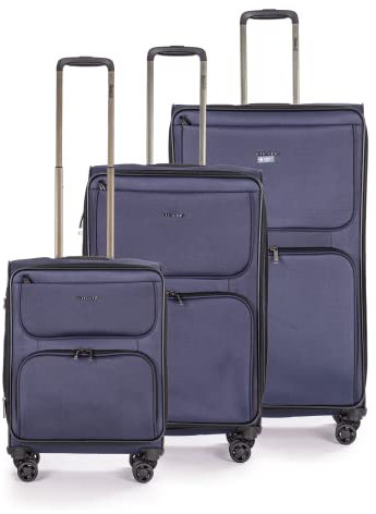 Stratic Bendigo Light+ Kofferset 3-teilig Koffer Weichschale Reisekoffer Trolley Handgepäck, 4 Rollen, TSA Kofferschloss, erweiterbar, S,M,L, Navy