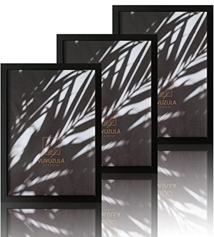 VUVUZULA Bilderrahmen A3 Schwarz Holz Fotorahmen 30x42cm Holzrahmen MDF Rahmen DIN A3 3er Set