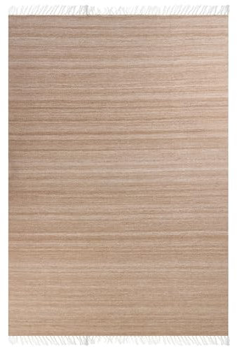 Beliani Outdoor Teppich Matte beige mit Fransen 160 x 230 cm hangewebt Modern Malhia