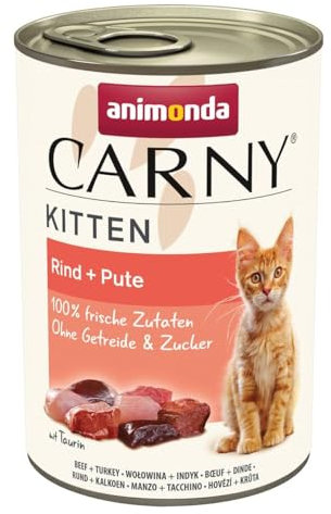 animonda Carny Katzen Nassfutter Kitten Rind + Pute (12 x 400g), Kitten getreidefreies Katzennassfutter ohne Zucker für wachsende Kätzchen bis 1 Jahr, mit frischen Zutaten