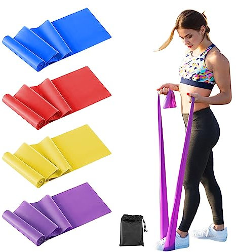 Relota Set di 4 Elastici Fitness, Elastico Fitness 4 Livelli di Resistenza Fasce Elastiche Fitness per Donne o Uomini, Banda Elastica per Allenamento di Forza, Pilates, Fisioterapia, Yoga