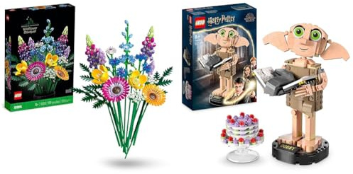 LEGO 10313 Icons Wildblumenstrauß Set, Künstliche Blumen mit Mohn und Lavendel & 76421 Harry Potter Dobby der Hauself Set, bewegliche ikonische Figur