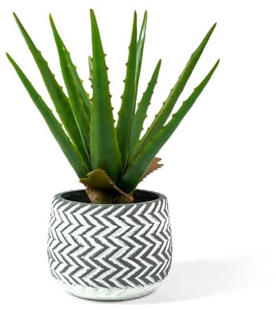Ferrisland Artificial Potted Plants Fake: 12 Aloe Vera Desk Faux Potted Indoor Home Decor - Succulent Decorations in Pots for Office or Living Room Table Shelf Aesthetic