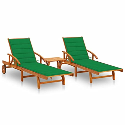 BaraSh Sonnenliegen 2 STK. mit Tisch und Auflagen Massivholz Akazie Sonnenliege Klappbar Holz Gartenliege