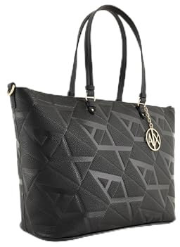 Emporio Armani Borsa shopping media con fibbia centrale, nero/nero, Nero/nero, Taglia unica, Borsa shopping media con fibbia centrale