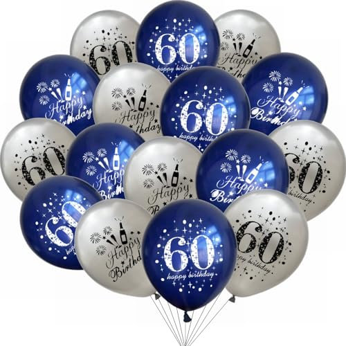 Yunchu Online 60. Geburtstag Luftballons Happy 60th Birthday Ballons Blau Silber 60. Geburtstag Dekoration 60 Jubiläum Geburtstagsparty Deko für Mädchen Jungen 60. Geburtstag Jubiläum Zubehör