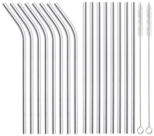 16 Pack Reusable Stainless Steel Metal Straws