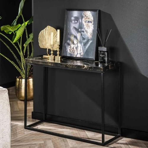 RINGO-Living Massivholz Konsolentisch aus Gold Schwarz Teakholz, Konsolentisch Holz für Wohnzimmer & Schlafzimmer, Hochtisch Büro, Schminktisch schmal, Vintage Industrial, Sideboard Holz Massiv