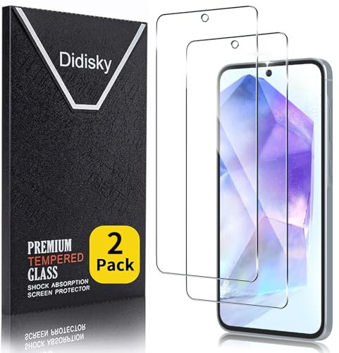 Didisky Lot de 2 Protecteur Verre Trempé pour Samsung Galaxy A55 5G, Film Protection écran, dureté 9H, Pas de Bulles, Haute définition