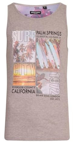 Mens California Graphic Vest Sleeveless Tank Top 100% Cotton Undershirt Gym Holiday Classic Surf Palm Trees Beach Grey S