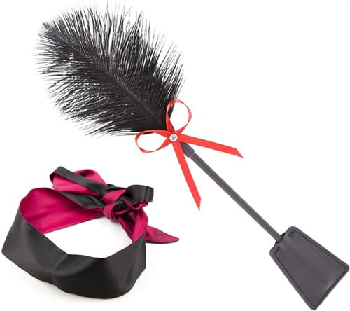 Chatouilleur de plumes de luxe, fouet d'amour en cuir de plumes Bondage paddle set de menottes de lit sextoys avec masque pour les yeux Bondage érotique SM érotique fétichiste du sexe