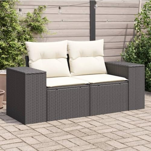 Festnight Rattan Sofa mit Stauraum Gartensofa 2 Sitzer Lounge Sofa Outdoor Balkon Sofa 110 cm Rattansofa 2er Balkon Lounge Klein Couch Gartenlounge Polyrattan Balkonmöbel Gartenmöbel