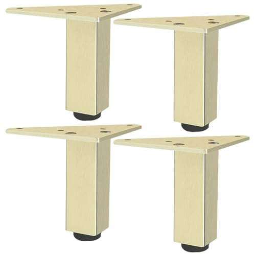 SZLXJMFL Tischbeine Gold, 4er Set Tischbeine, Höhenverstellbar: 6-60cm Sofasfüße Vierkant Schrank Füße Couchtisch Beine Sockelfuß Tischfüße Aluminiumlegierung Mit Schrauben-6cm/2.4