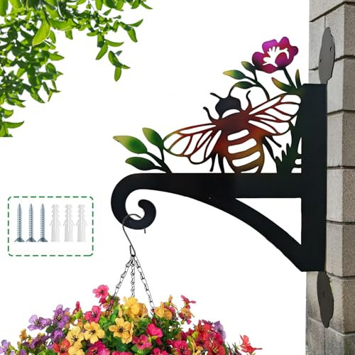 Hanging Plant Bracket Hook Iron Decorative Outdoor Plant Hanger for Flower Pot Hangers Lantern Bird Feeder Wind Chimes Hummingbird Feeder Hook,Windchime Hanger (Bees)