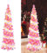 Artificial Collapsible Tinsel Christmas Trees with Lights, 5ft/1.5m Pop Up Pencil Christmas Trees, Glittering Sparking Xmas Decoration Tree with Stand (Pink White)