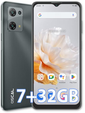 OSCAL C30 Android Smartphone, 6.52 HD+ Display Smart Phone, 500 nit, 7GB+32GB ROM/TF 1TB, 5080mAh Battery, 12MP Camera 4G Unlocked Mobile Phones, 3 Cards Slots/FaceID Unlock/BT5.0/GPS/OTG-Black