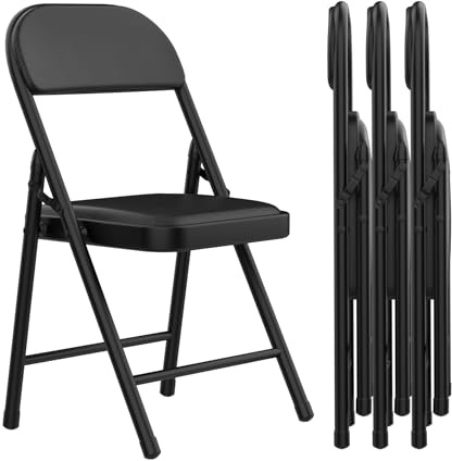 Utlenianie Pack 4 Sillas Plegables Comedor, Silla Plegable Acolchada, Silla Plegable Salon, Sillas de Comedor de PU, Asiento Auxiliar para el Hogar, Ideal para Cocina, Salón, Dormitorio (Negro)