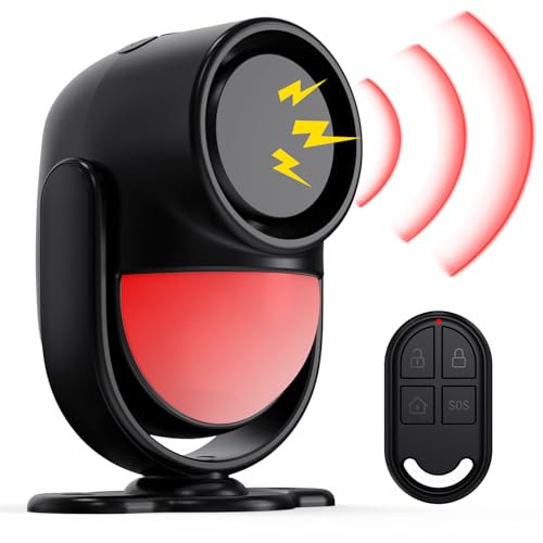 Panamalar Alarma Sensor de Movimiento, PIR Detector de Movimiento 125dB con Mando Distancia/110°Ángulo/2 Sonidos, Sistema Alarma Inalámbrico para el Hogar Garaje Furgoneta Oficina(Batería Incluida)