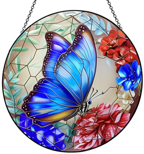 12 Inch Stained Glass Window Hanging,Large Butterfly Suncatcher, Stained Glass Suncatcher, Butterfly Home Wall Art Decor for Indoor Window, Hand Multicolor Panel Sun Catcher