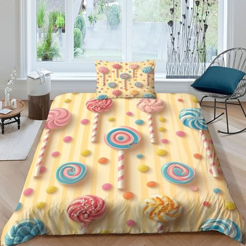 GZCVBDYUY Lutscher Bettbezug Bettwäsche Kinderbettwäsche Reißverschluss Mit Kissenbezügen Betten Set Für Jungen Und Mädchen, Kinder Single(1Tier5x200cm)
