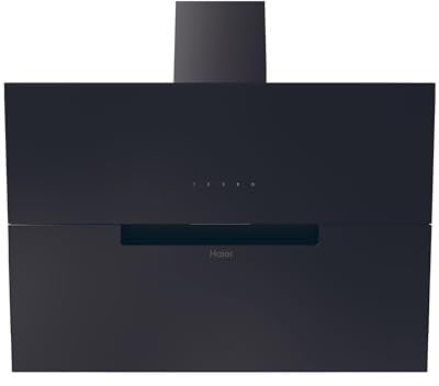 Haier ID Clean HADG9CBS4B Campana extractora decorativa, 90 cm, Potencia 843 m3/h, Motor 170W, 4 Velocidades, 63 db, Filtros carbón y Filtros Antigrasa, Luz LED, Cristal Negro