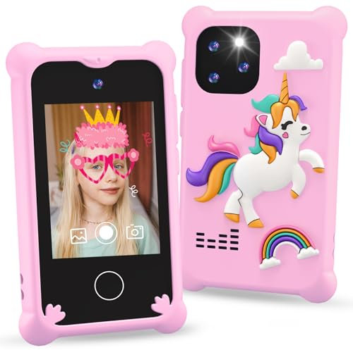 Telephone Portable pour Enfants,idée Cadeau Fille 4 6 8 9 10 Ans Cadeau Anniversaire Jouet Fille 3-12 Ans,Smartphone Portable Cadeau Enfants avec Musique Podomètre Alarme Caméra（Rose Clair