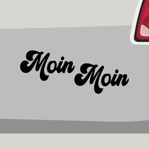 Stickerfreaks Aufkleber - Mon Moin Retro Nordsee Spruch - Sticker, Folienaukleber für Auto, Motorrad, Fahrrad, Laptop, LKW (10x4cm | Schwarz)