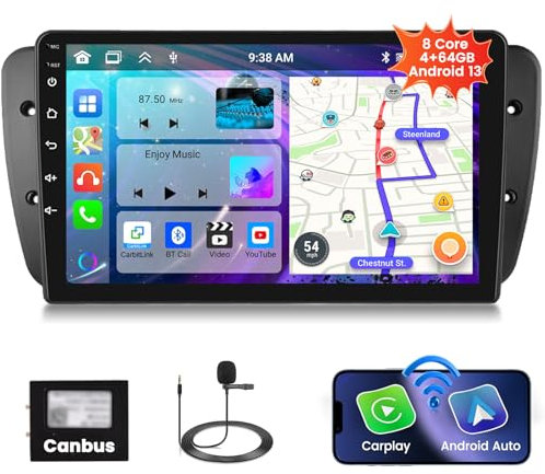 4+64G 8 Core Android 15 Radio de Coche 2 DIN para Seat Ibiza 6j IV 2009-2014 con Inalámbrico Carplay Android Auto MirrorLink, 9 Pulgadas Pantalla Táctil Radio Bluetooth 5.0/GPS/FM/RDS/WiFi/SWC/32EQ