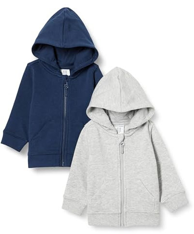 Amazon Essentials Felpa con Cappuccio in Spugna Francese Unisex Bimbi, Pacco da 2, Blu Marino/Grigio Chiaro Puntinato, 18 mesi