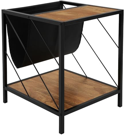ML-Design Beistelltisch 48x43x54 cm, Braun in Eiche-Rustikal, Sofatisch aus Holz, Wohnzimmertisch mit Stahlgestell, 2 Ablagen, Couchtisch mit Zeitschriftenfach, Metall Kaffeetisch Tisch für Wohnzimmer