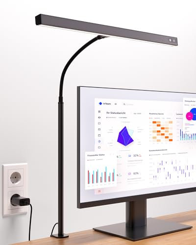 ONLYWIN Schreibtischlampe LED Dimmbar, Schreibtischlampe Klemmbar für Homeoffice, Augenschutz Schwanenhals Tageslichtlampe Schreibtisch mit 45° Streuwinkel, Monitor Lampe Büro Tischlampe Schwarz