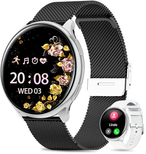 2025 Reloj Inteligente Mujer con ET/HRV/SIRI - 1.39 TFT Smart watch con Llamadas Bluetooth Monitor de Sueño IP68 Fitness Tracker Ciclo Menstrual SpO2 Pulsómetro para iOS & Android (Negro Plata)