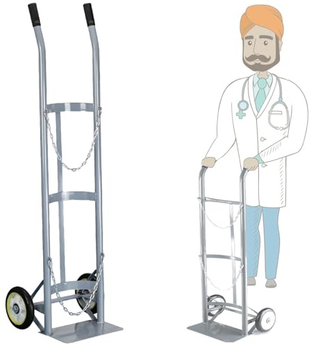 LZMZMQ Oxygen Cylinder Rack Oxygen and Acetylene Tank Cart, Rolling 2 Wheel Oxygen Tank Cylinder Cart Carrier for Storage/Transportation, Portable Gas Tank Holder Trolley with Chain(Grey)