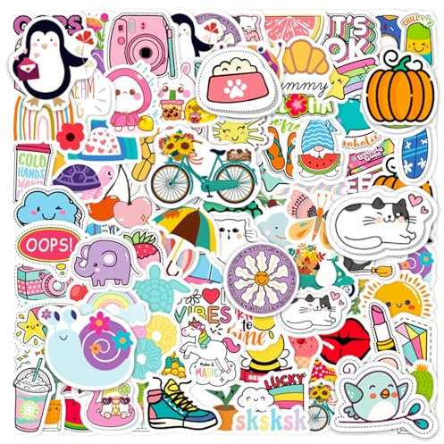 100 Pcs Cute Stickers Aesthetic for Girls Teens Vinyl Waterproof Sticker Kawaii Stickers for Scrapbooking Kindle Scrapbook Laptop Bookish Water Bottles Skateboard