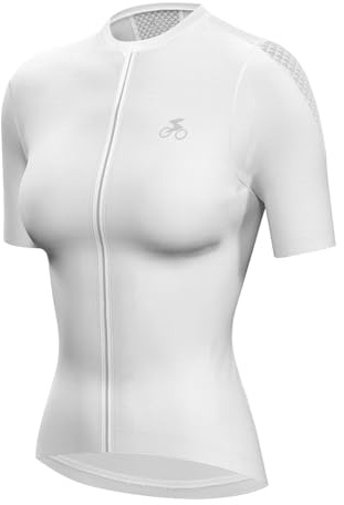 spocyclife Radtrikot Damen Kurzarm, Fahrradtrikot Atmungsaktiv Rennrad Trikot Schnell Trocknen Fahrrad Shirt mit 3 Taschen für Frauen Outdoor Sport, Weiß, L