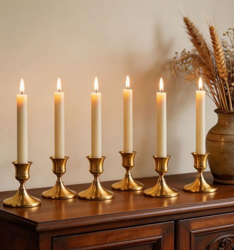 Gold Candle Holders Taper Candlestick Holders, Candle Stick Holder Set of 6 for Table Centerpiece, Mantel, Dining & Meditation, Party, Christmas Decoration or Home Decor