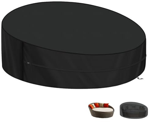 LAMUNI Sonneninsel Abdeckhaube Wasserdicht Outdoor Loungeinsel Abdeckung Winterfest Abdeckplane Liegeinsel, 420D Oxford Sonneninsel Schutzhülle für Garteninsel Gartenmuschel, Rund, 230x90/50cm