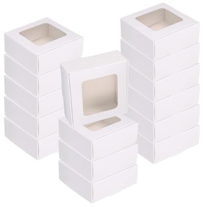 QUARKZMAN Kraftseifenboxen 7,5x7,5x3cm Mini-Kraftbehandlungsbox 30 Stück | klarem Fenster für Süßigkeiten Kekse Geschenke Party Festival Favoritenverpackung (Weiß)
