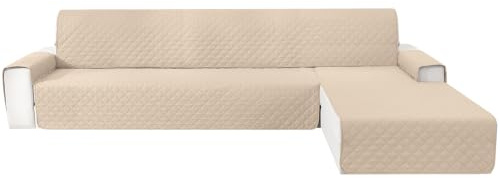 CYCMACO Wasserdicht Couch Überzug L Form 3 Sitzer, Beige | Rechts/Links Reversibel Couch Überzug Ecksofa, rutschfest Couchbezug L Form Mit Armlehne, Universal, Für Hund Katze