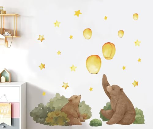 TOARTI Bär Wandtattoo,Lichtfarbe Babyzimmer Wandsticker Tiere Wandaufkleber Kinderzimmer DIY Nacht Himmel Wandaufkleber für Junge Mädchen Schlafzimmer Wanddeko