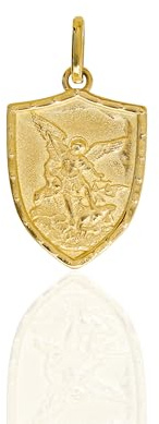 forme di Lucchetta - 'Sanctus Michael - Quis Ut Deus?' | Medaille 14k Gold 585 Anhänger Von St. Michael Erzengel, Made in Italy