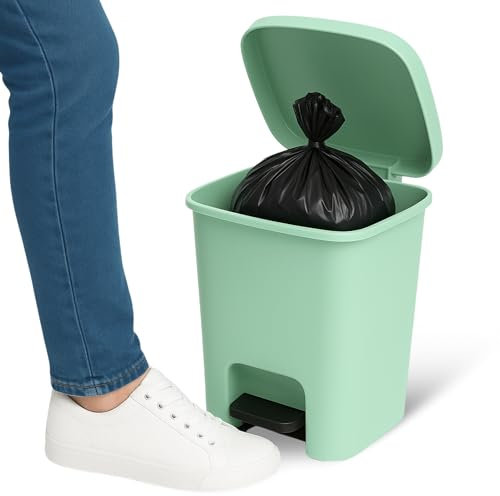 TECHZOCO Cubo basura plástico, Cubo basura apertura pedal, Papelera de pedal, cubo de Pedal, Basura para oficina, Libre BPA, 45 cm alto x 38 cm ancho x 32 cm fondo, Capacidad 27 Litros, Verde claro.
