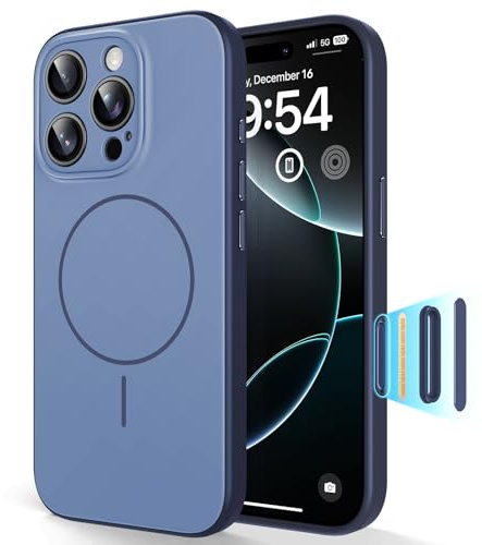 TAURI Magnetic for iPhone 16 Pro Case with Full Camera Protection, Compatible with Magsafe [Military Grade Protection] Silky-Smooth Touch Two-Tone Design Cover with Solid Color Back, Blue