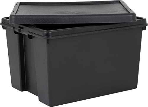 Eason Bros - 1 x 45L Black Plastic Storage Box with Lid Heavy Duty, Stackable, Recycled Impact resistance Container for Home, Garage, Shed, Office – Strong & Durable Storage Solution