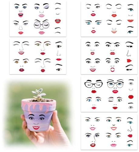 Penitue 6 Sheets Face Stickers for Flower Pots, Creative Eyes Eyebrows Nose Mouth Lips Stickers Funny Facial Decals Make A Face Decals for Holiday Party Flower Pot DIY Projects
