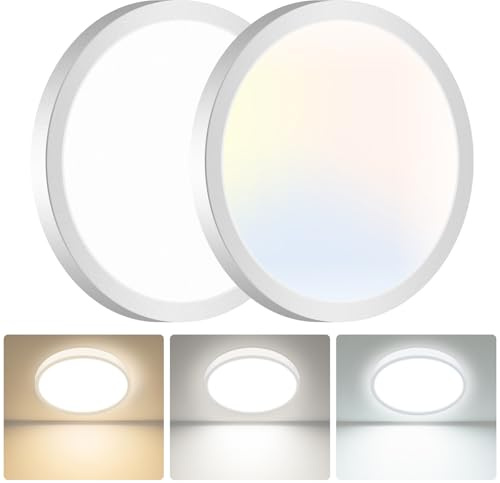 hepside LED Ceiling Light,3000K/4000K/6500K 3 Color Temperature, Waterproof IP54 LED Ceiling Lamp, Modern,Round Flush Ceiling Light for Bathroom, Living Room,Bedroom, Kitchen, Office,Ø18CM(White)